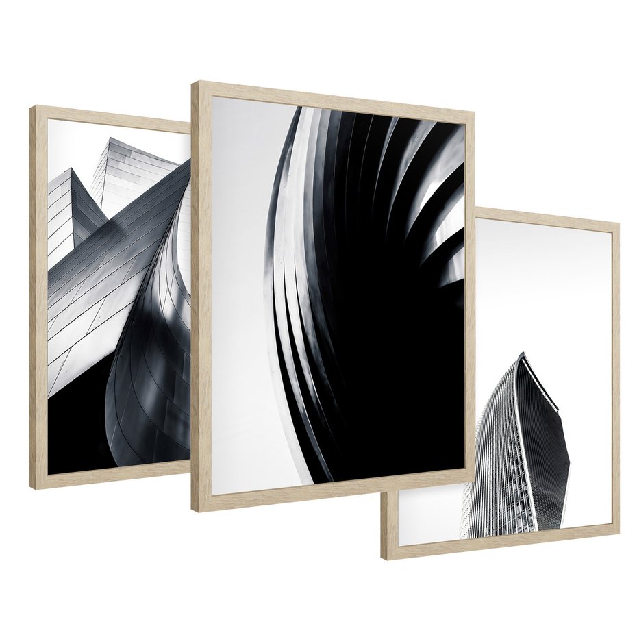 Zestaw obrazy w ramie 30x40 galeria - Nowoczesne, wieżowce, architektura - rama drewno