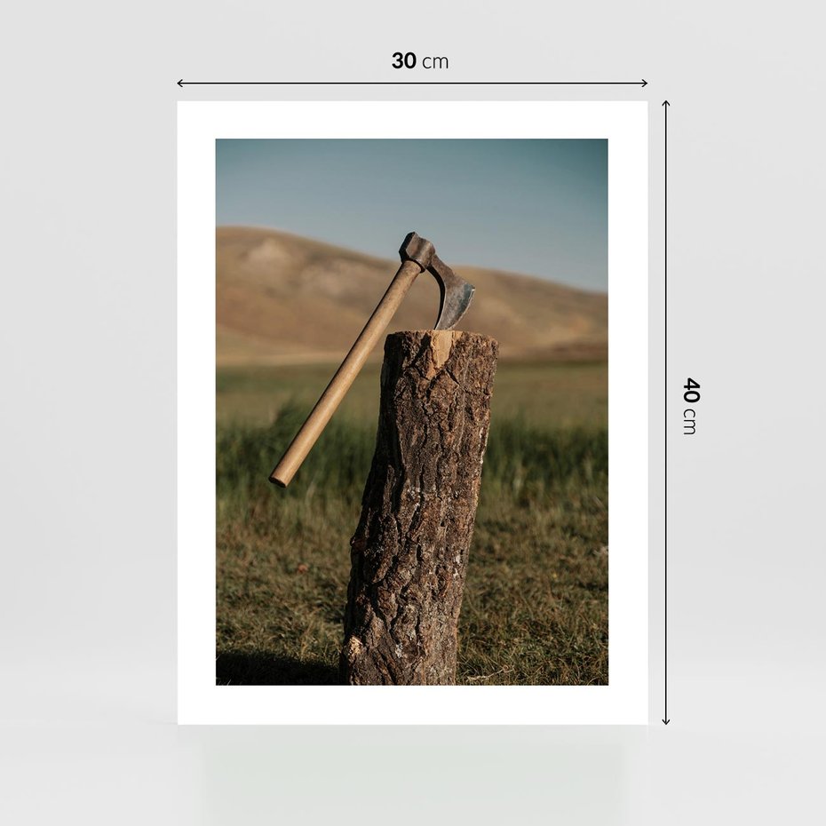 Plakat bez ramy 30x40 - Lasowa siła w drewnie - las, siekiera