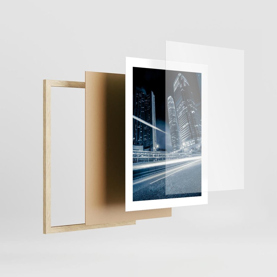 Plakat w ramie 30x40 - Nocne pejzaże miasta - miasto, nocą - rama drewno