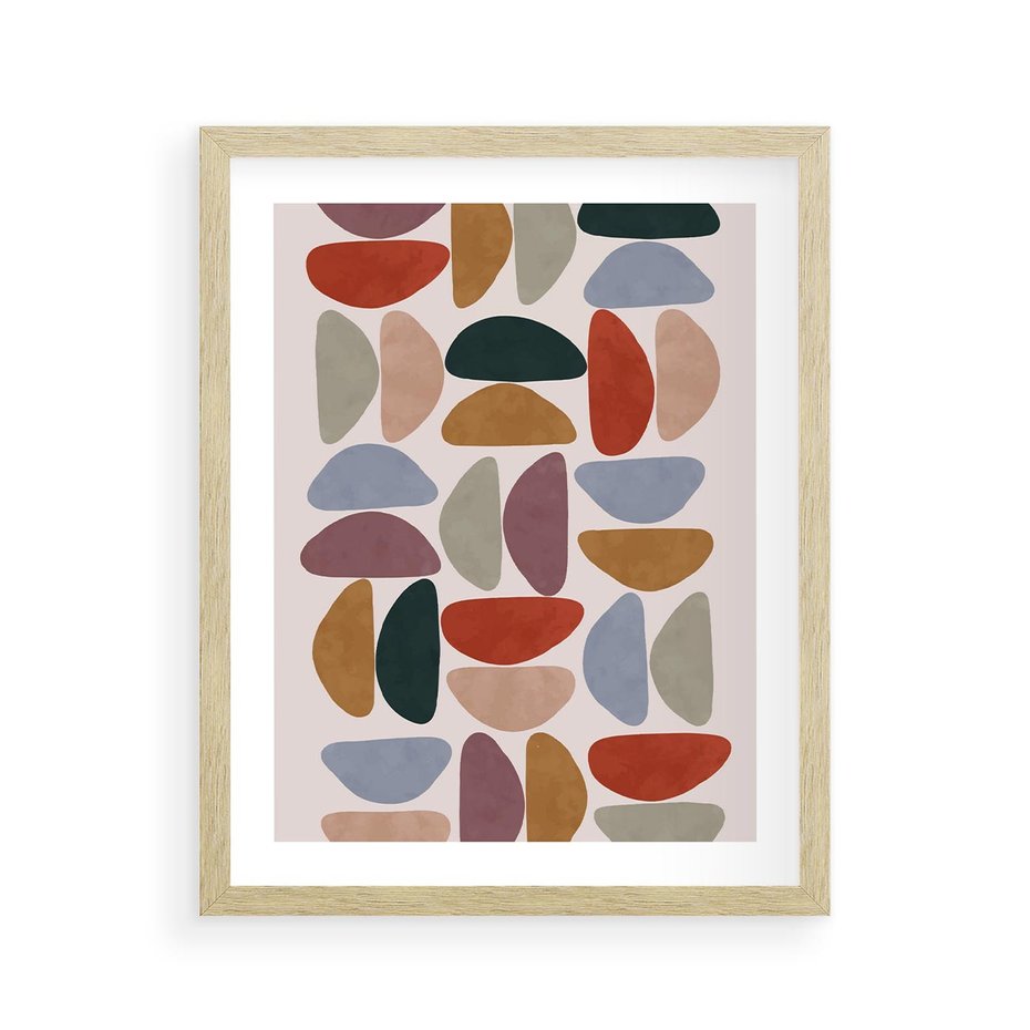 Plakat w ramie 40x50 - Kolorowe Echo Boho - abstrakcyjny obraz, geometryczna kompozycja - rama drewno