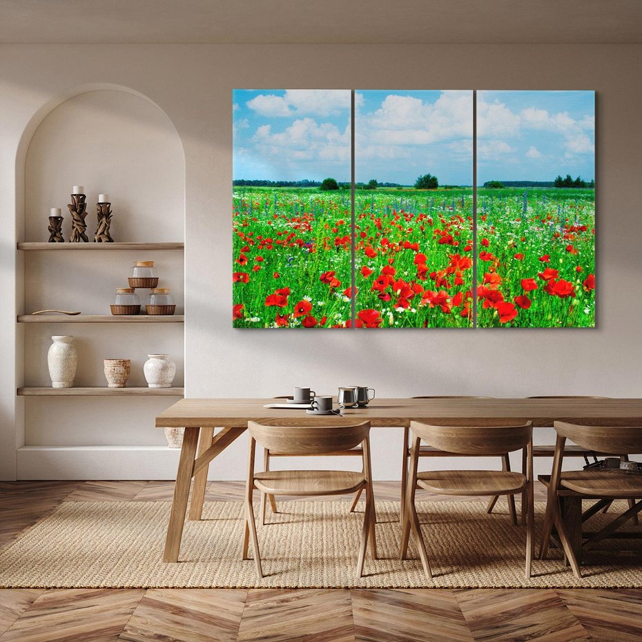 Obraz na płótnie 120x80 - Kolorowa łąka pełna maku - łąka, maki