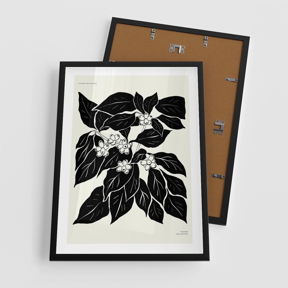 Plakat w ramie 50x70 - Ruchome szkicowe odbicia - czarno biała grafika, roślinność - rama czarna