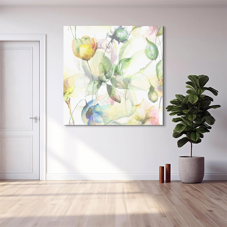 Obraz na płótnie 60x60 - Delikatne Kolory - akwarelowe, kwiaty