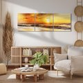 Obraz na płótnie 150x50 - Plaża Morza i Fale Zachodu Słońca - plaża, morze