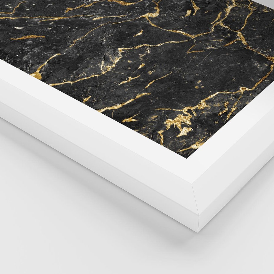 Plakat w ramie 50x70 - Egzotyczny Blask - marmur, złoto - rama biała