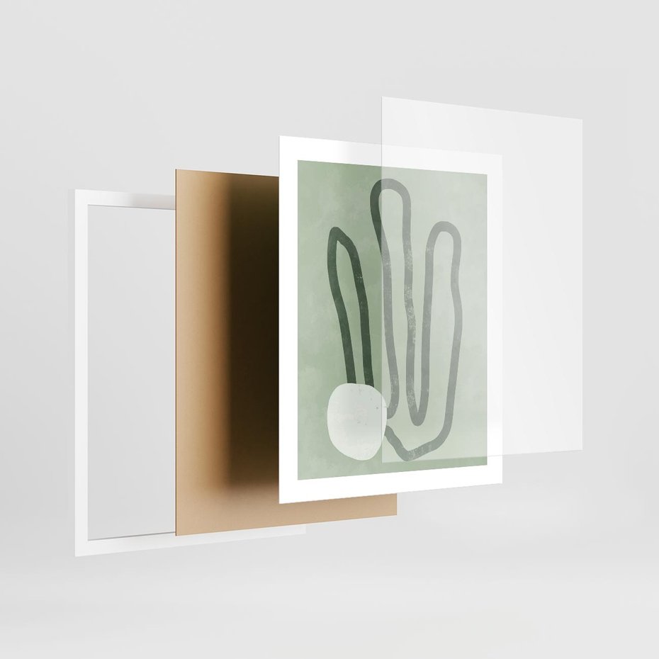 Plakat w ramie 40x50 - Spokojne Kształty Natury - zielona abstrakcja, zgaszona zieleń - rama biała
