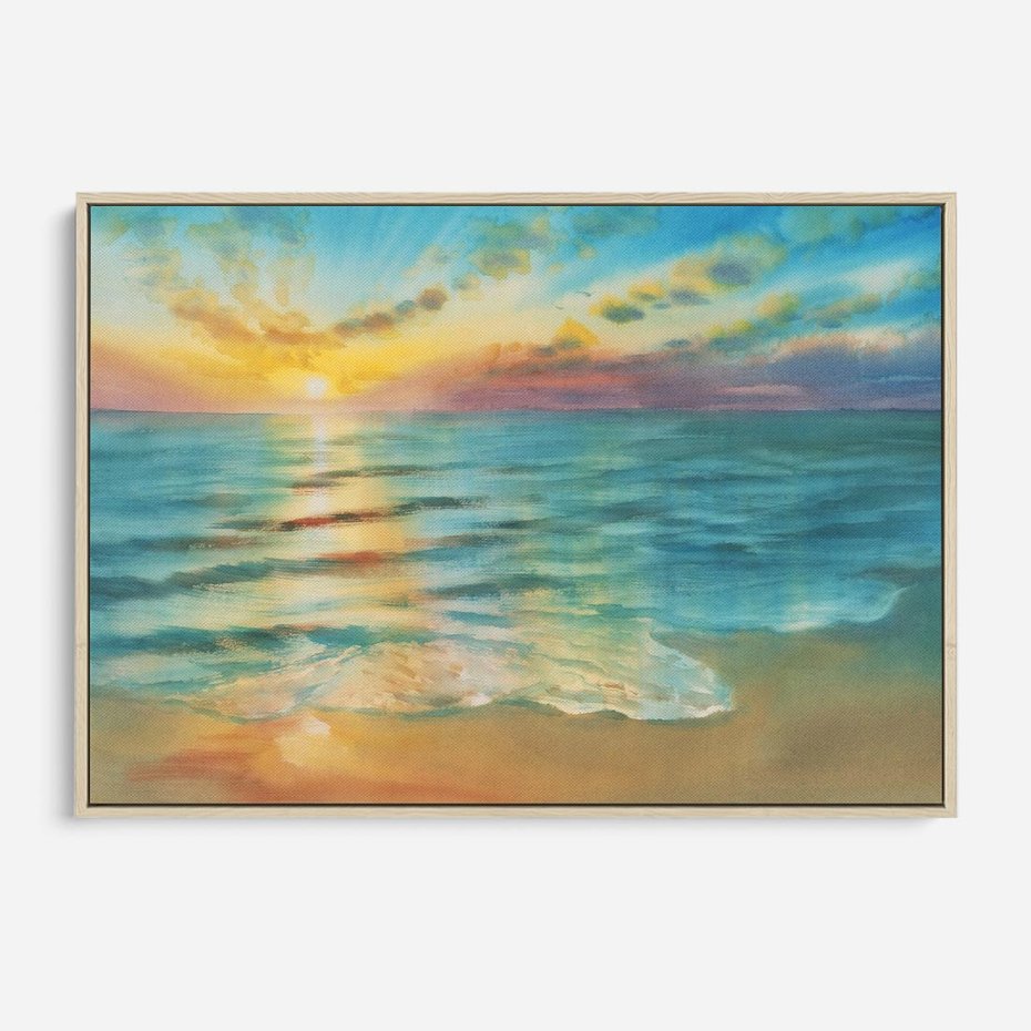 Obraz w ramie 120x80 - Objawienie Fioletowego Świtu - fioletowy wschód słońca, słońce wschodzi nad morzem - rama drewno