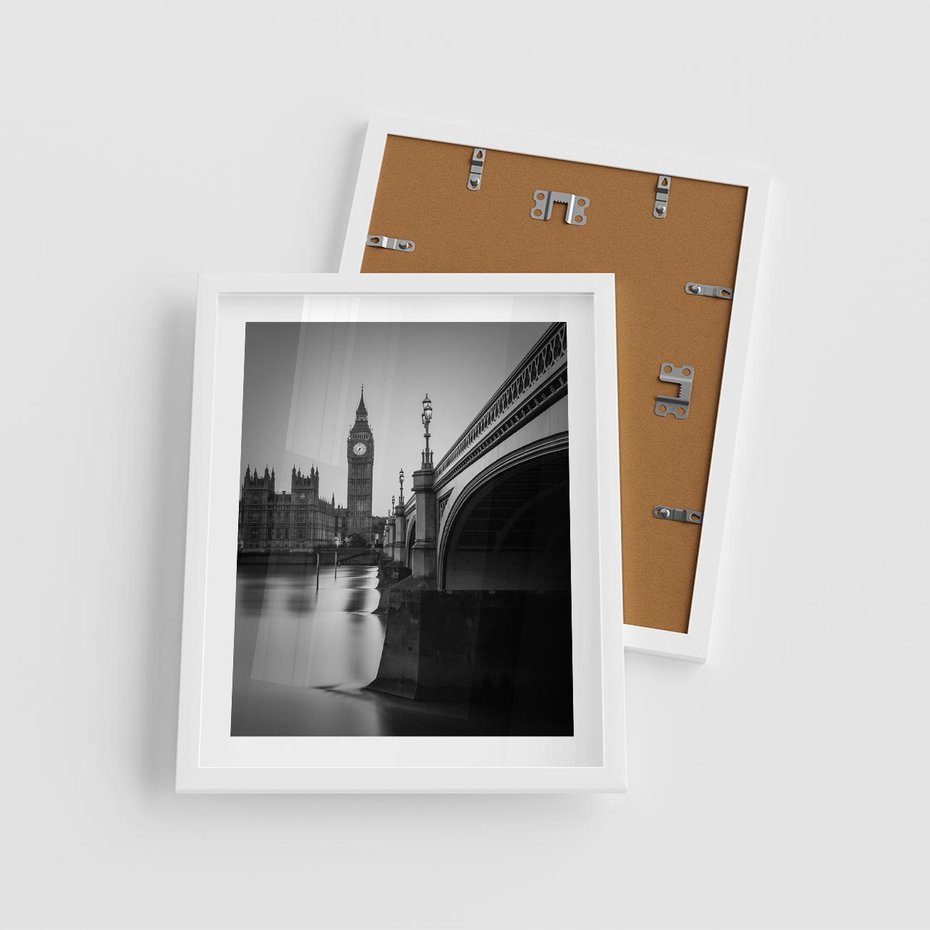 Plakat w ramie 40x50 - Majestatyczny Big Ben w Londynie - Londyn, most - rama biała