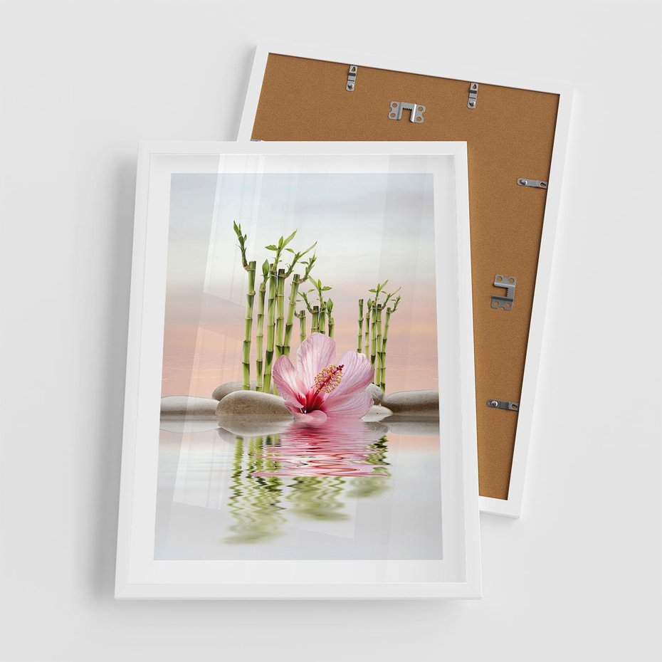 Plakat w ramie 50x70 - Harmonia i relaks - spa, bambus - rama biała