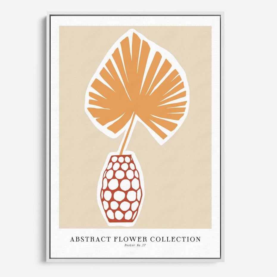 Obraz w ramie 50x70 - Kwiatowa Kreatywność - tropikalny liść w wazonie, typografia - rama biała