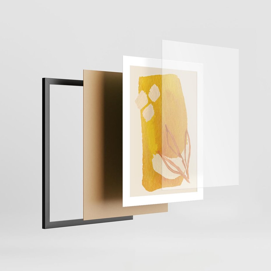 Plakat w ramie 30x40 - Kolorowe Marzenia - abstrakcyjna żółta plama, akwarela - rama czarna