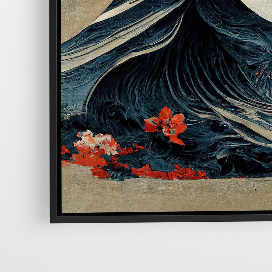Obraz w ramie 50x50 - Requiem dla marzeń - sztuka japońska, fale oceanu - rama czarna