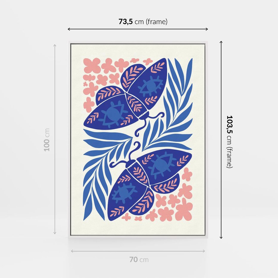 Obraz w ramie 70x100 - Migotliwa Rzeczywistość - ćmy, kwiaty - rama biała