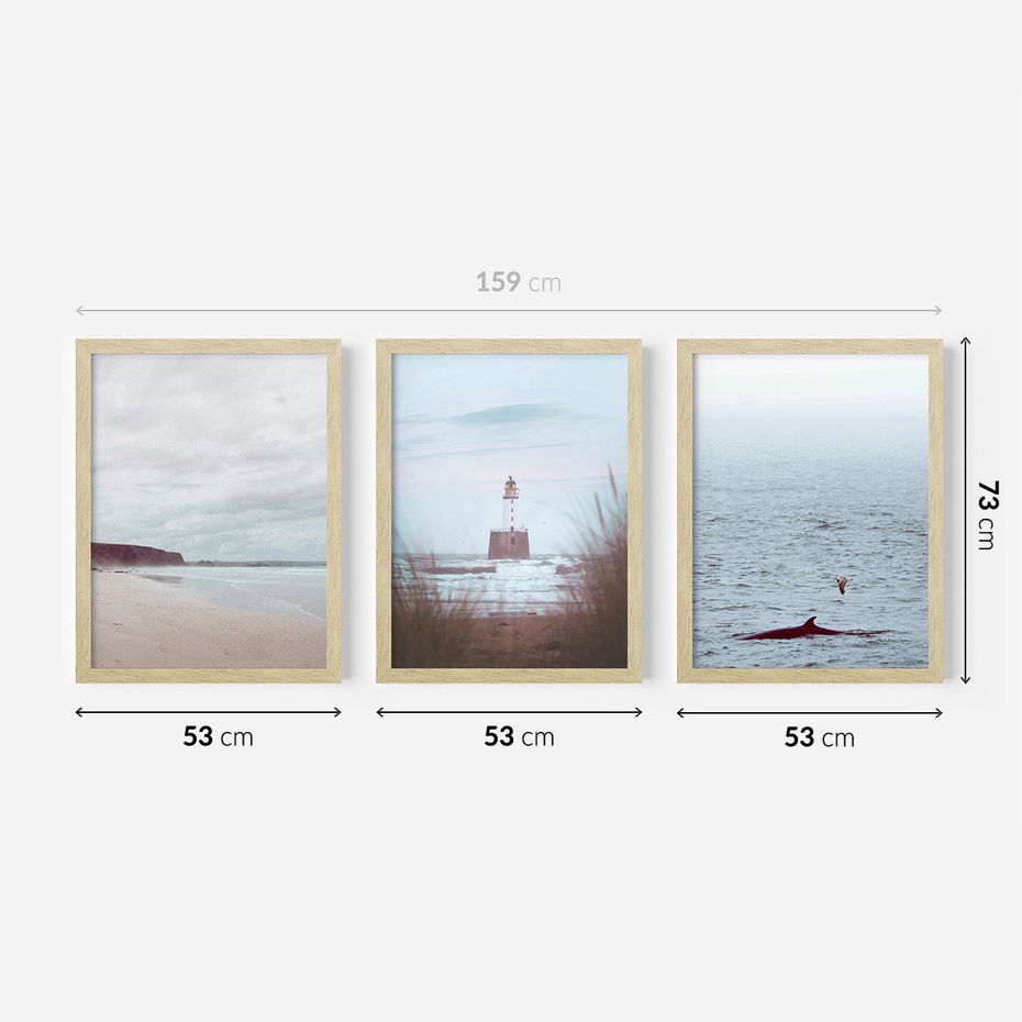 Zestaw obrazy w ramie 50x70 galeria - Latarnia, mglisty, pejzaż, morze - rama drewno