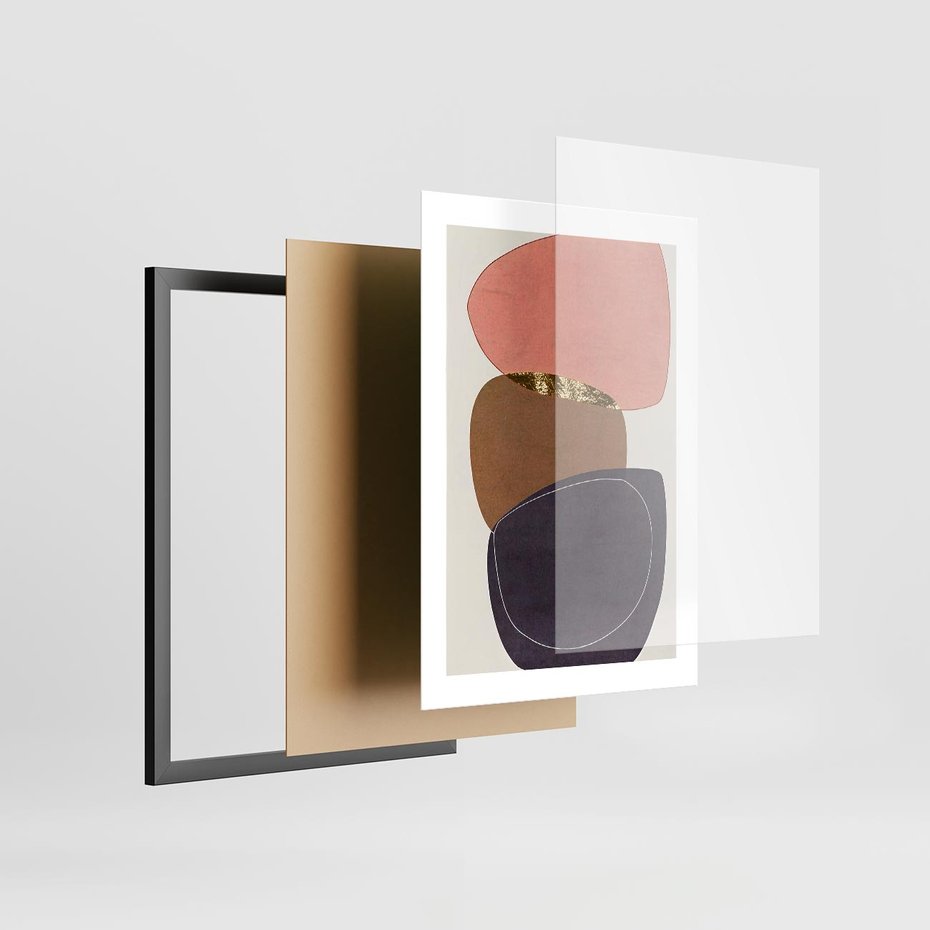 Plakat w ramie 30x40 - Rozkwitające Przenikające Formy - abstrakcyjny obraz, geometryczne formy - rama czarna