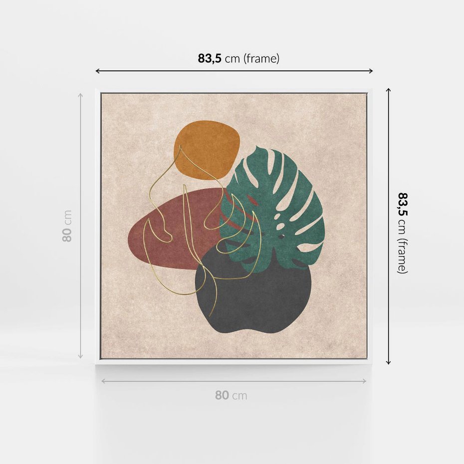 Obraz w ramie 80x80 - Akwarelowa Magia Liści - grafika, styl mid century - rama biała