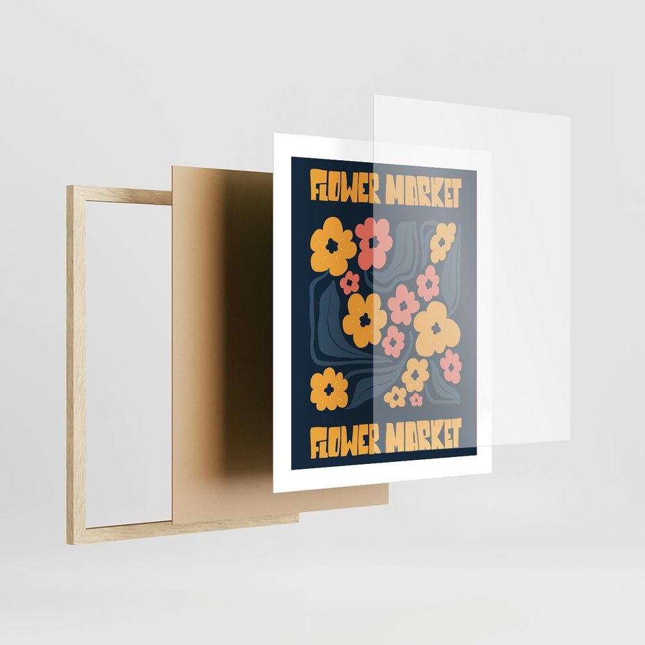 Plakat w ramie 40x50 - Impulsy Rozkwitu - plakat, granatowe tło - rama drewno