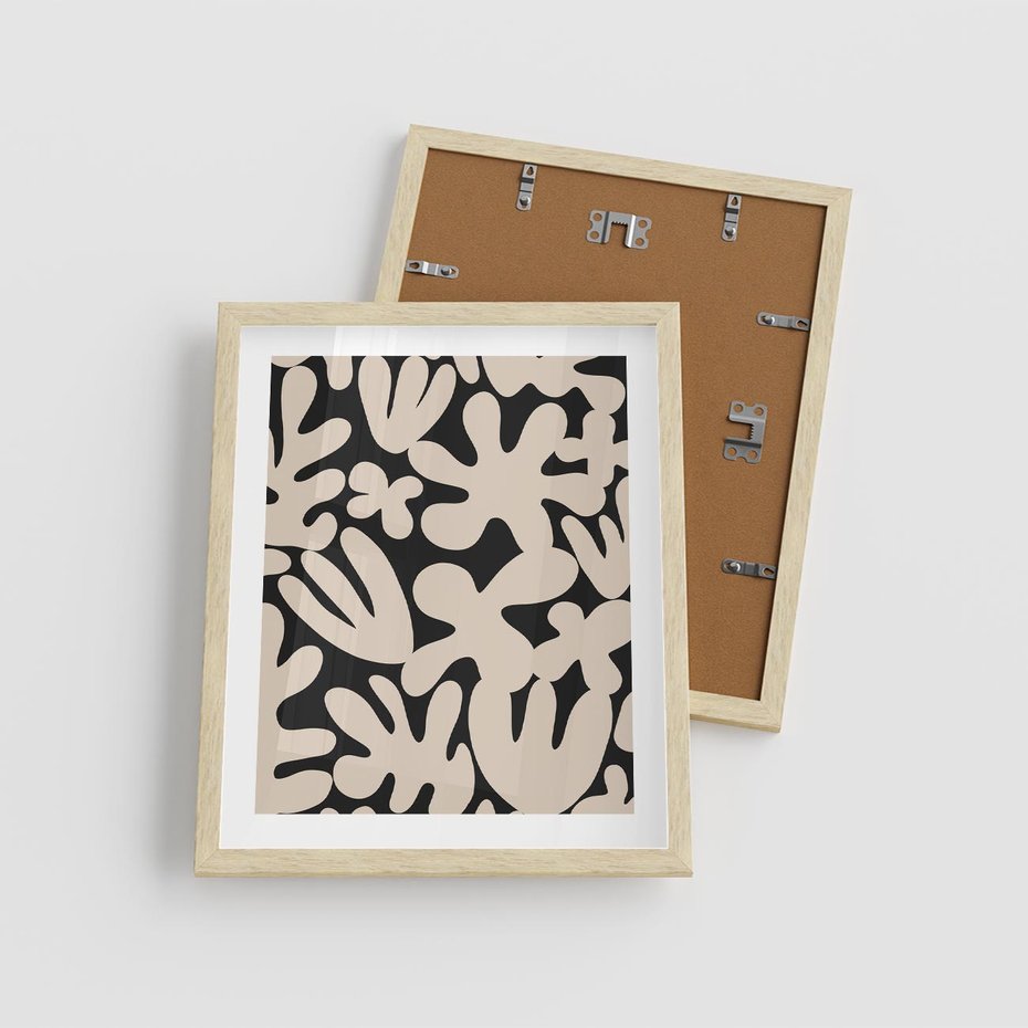 Plakat w ramie 40x50 - Księga Ukrytych Widoków - abstrakcyjne czarno białe formy, minimalizm - rama drewno