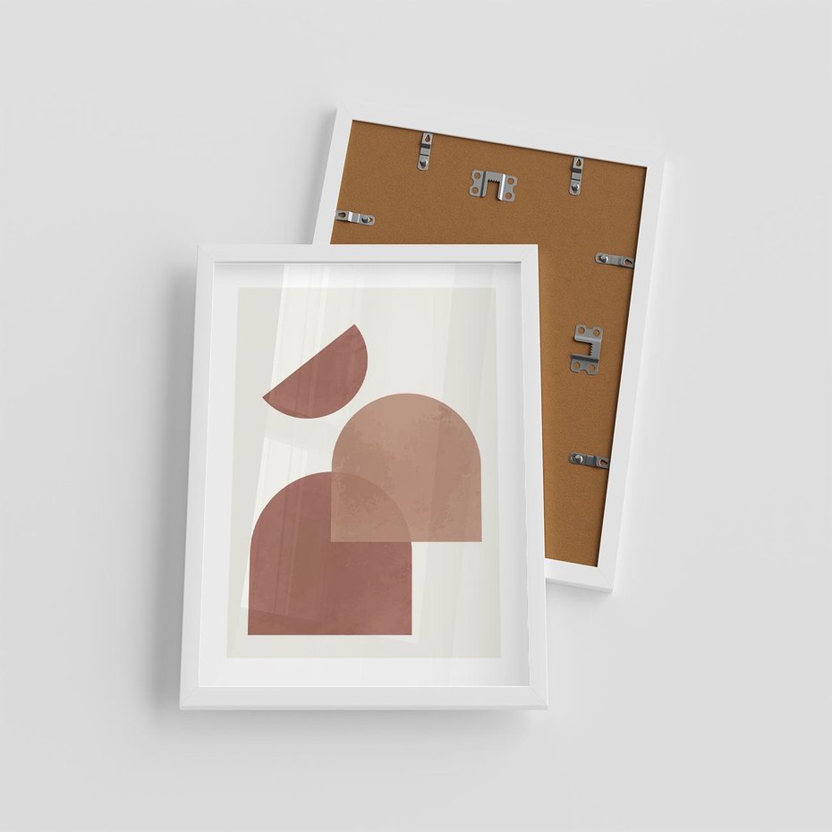 Plakat w ramie 30x40 - Harmonijne Widoki - abstrakcyjne geometryczne kształty, odcienie brązu i beżu - rama biała