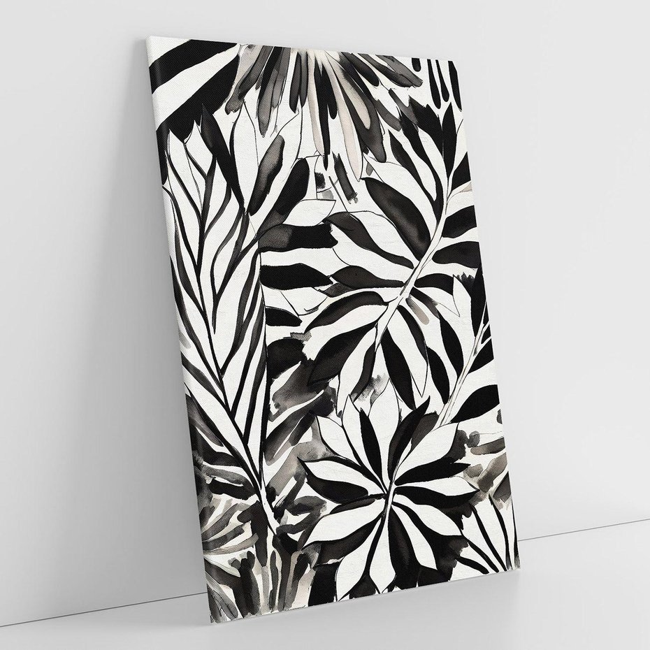 Obraz na płótnie 50x70 - Czarne Liście - akwarelowy obraz, czarno biały