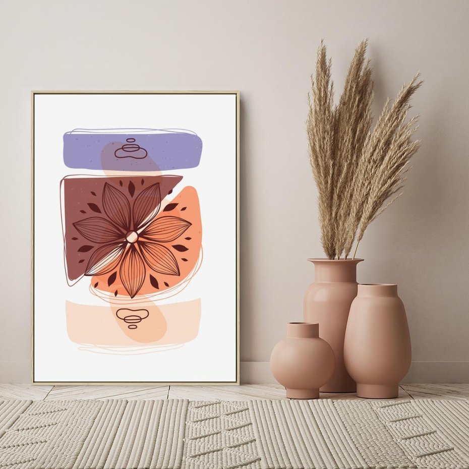 Obraz w ramie 50x70 - Kwiatowa Oaza - abstrakcyjna sztuka, plamy - rama drewno