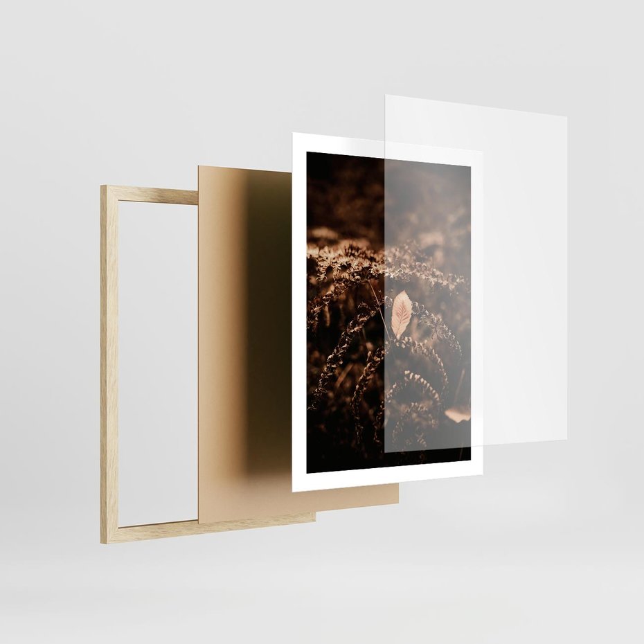 Plakat w ramie 50x70 - Gałęzie i Liść w Brązowej Tonacji - suche gałęzie, liść - rama drewno