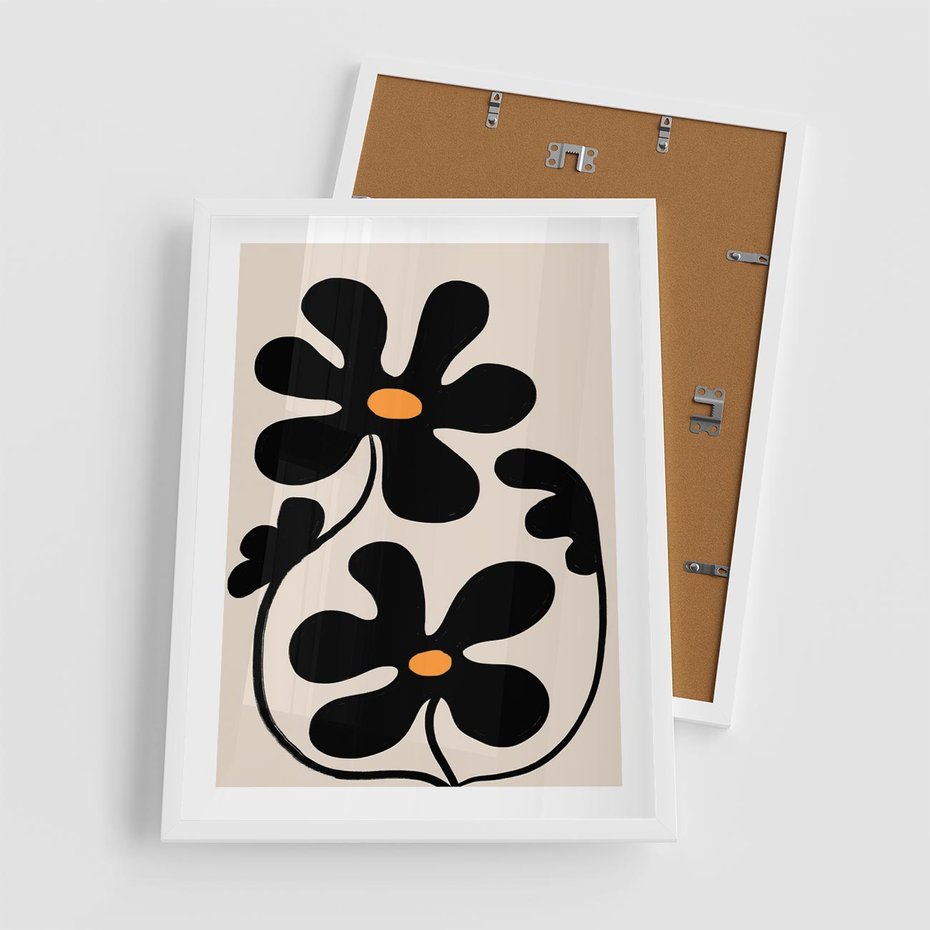 Plakat w ramie 50x70 - Wyjątkowość Boho - minimalistyczny abstrakcyjny obraz, prymitywne kwiaty - rama biała