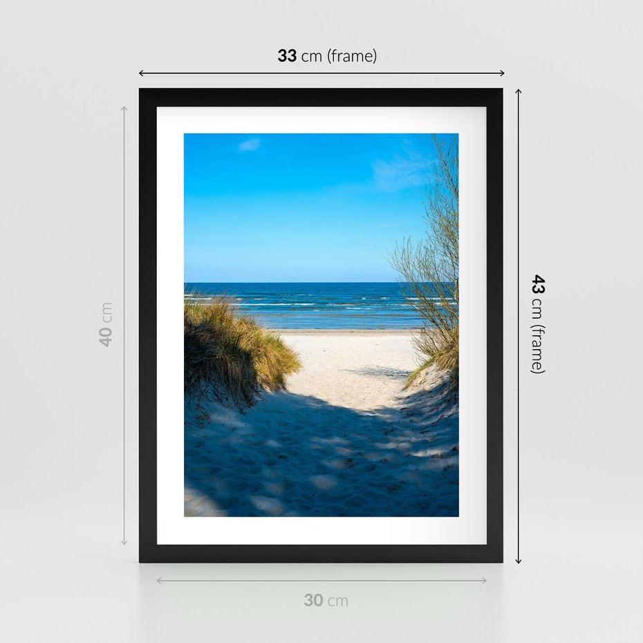 Plakat w ramie 30x40 - Spokój nad brzegiem morza - plaża, morze - rama czarna