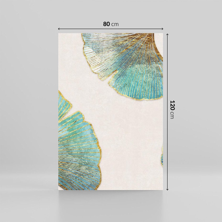 Obraz na płótnie 80x120 - Złota Melodia Liści - złote, turkusowe liście miłorzębu