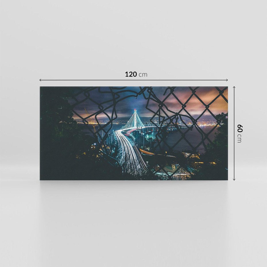 Obraz na płótnie 120x60 - Most nocą - Światła i refleksy - most, światła