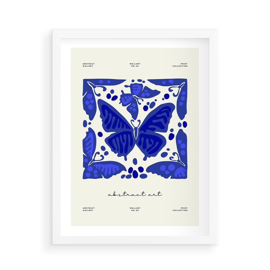 Plakat w ramie 50x70 - Wibracje Wnętrza - nowoczesny plakat, odcienie błękitu - rama biała