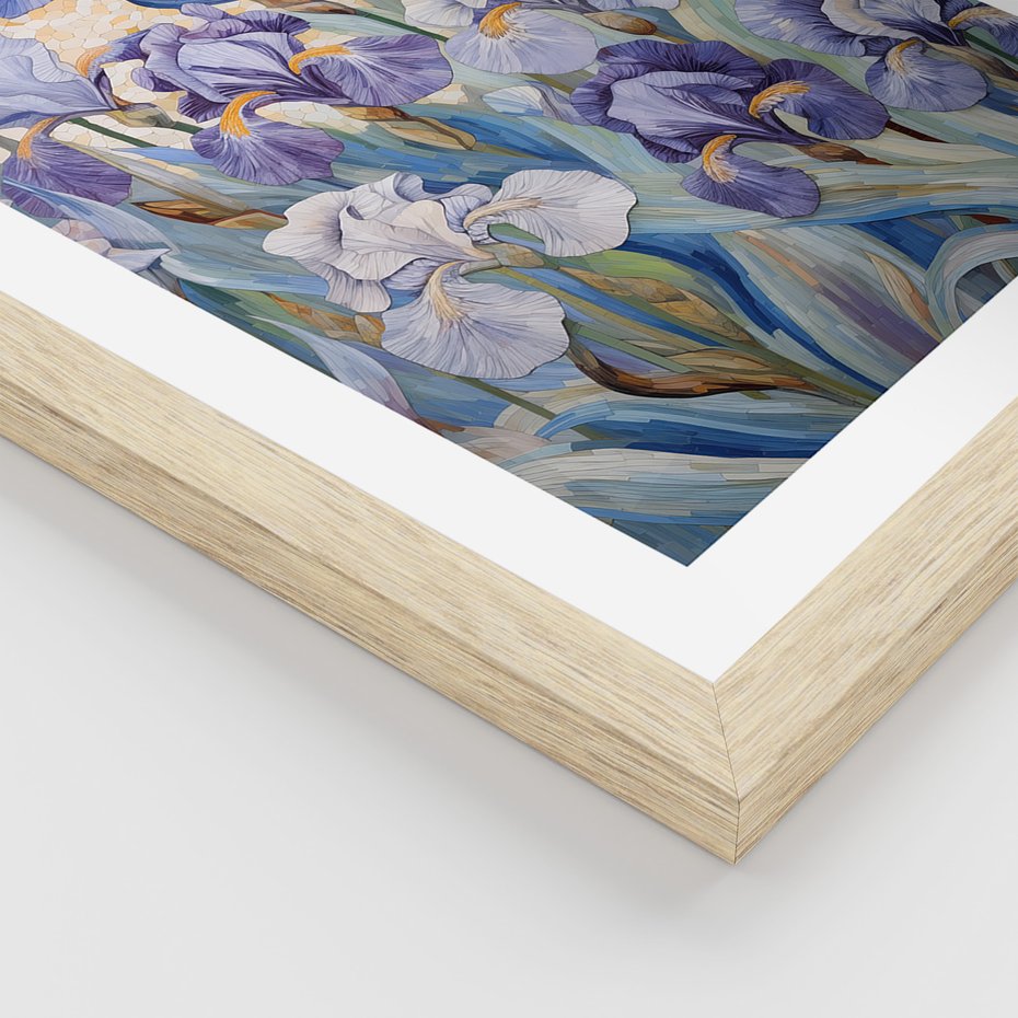 Zestaw obrazy w ramie 50x70 galeria - kwiaty, łąka, akwarela, irys, boho - rama drewno