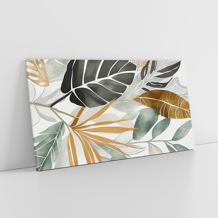 Obraz na płótnie 140x70 - Współbrzmienie wewnętrznego ja - kompozycja z tropikalnych liści, stonowane kolory