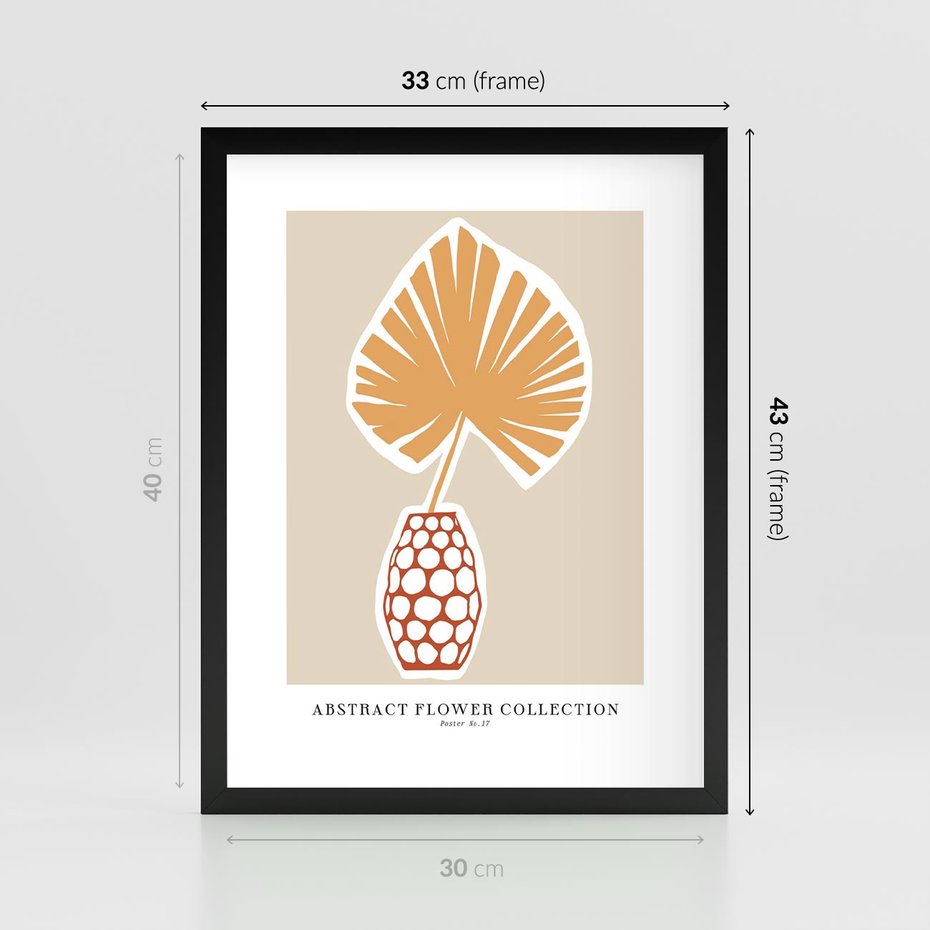 Plakat w ramie 30x40 - Kwiatowa Kreatywność - tropikalny liść w wazonie, typografia - rama czarna