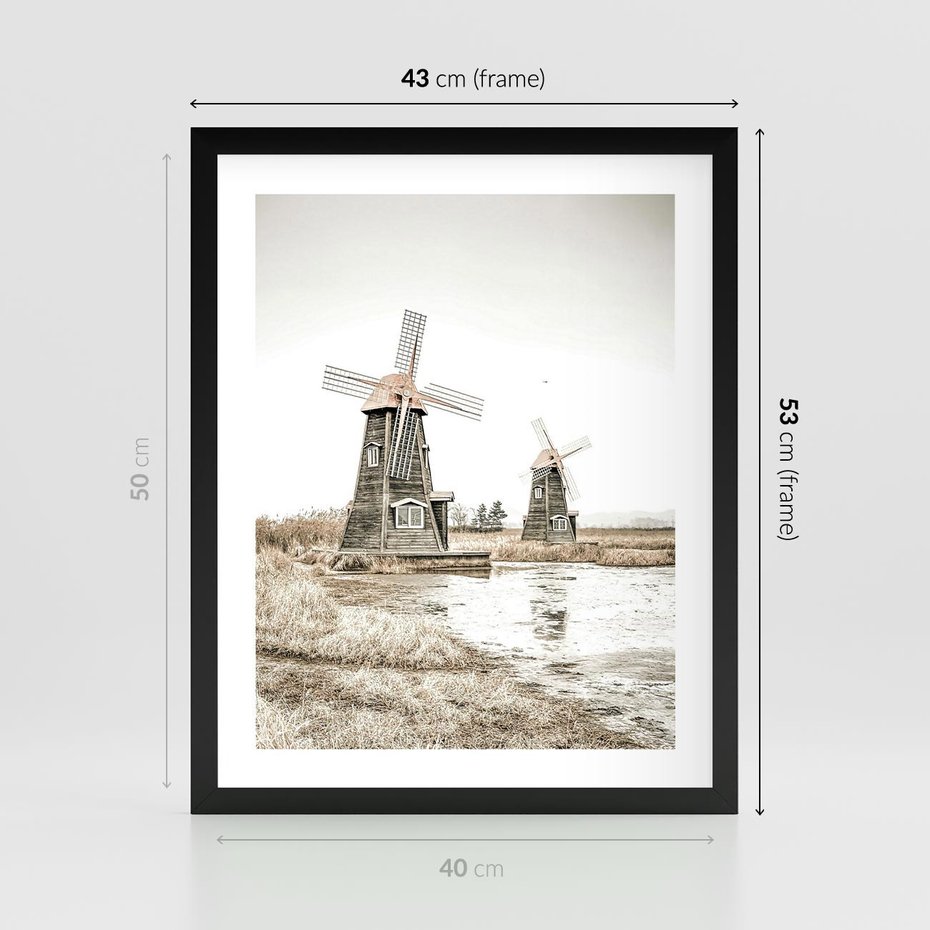 Plakat w ramie 40x50 - Wiejskie Młyny: Rustykalna Fotografia - młyny, rustykalna fotografia - rama czarna
