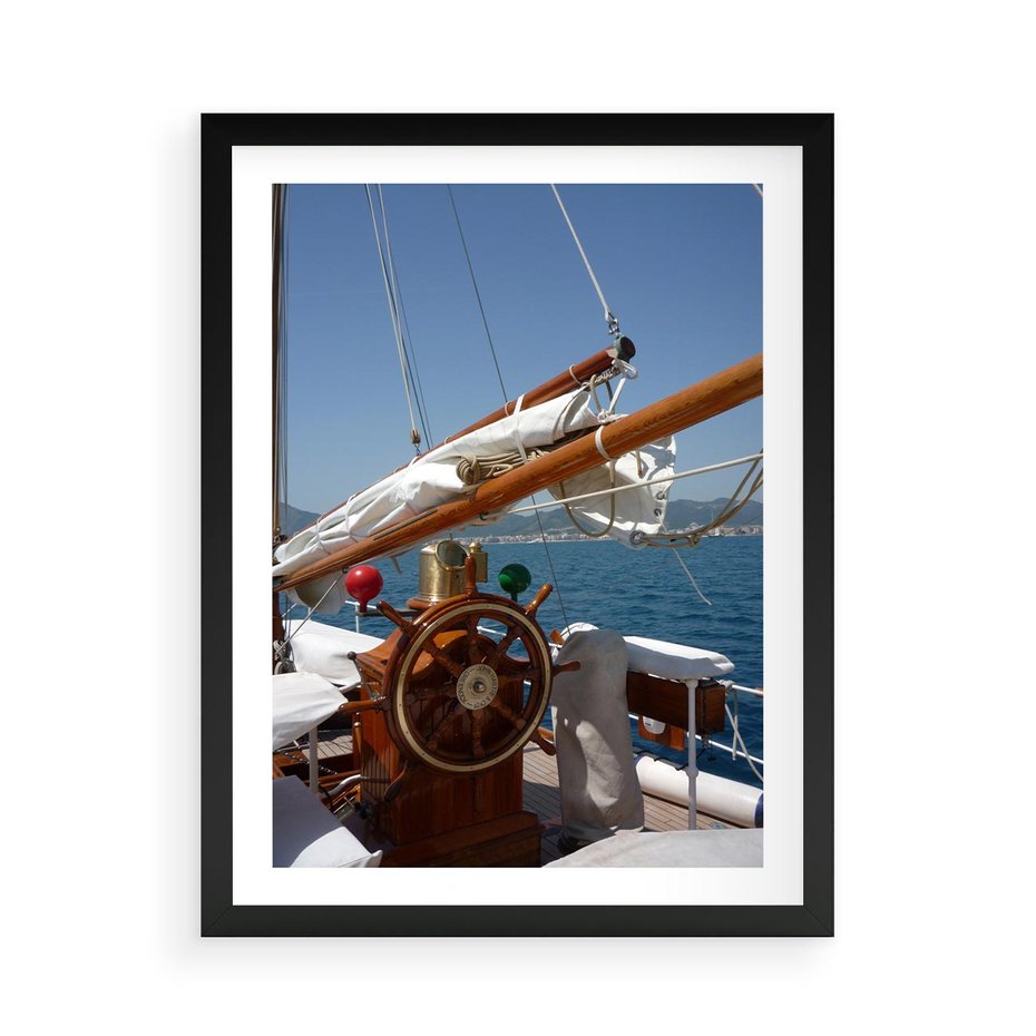Plakat w ramie 50x70 - Podróż Morska - statek, ster - rama czarna