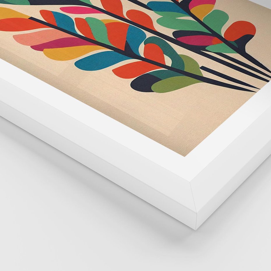 Plakat w ramie 50x70 - Symfonia Wzrokowych Impresji - abstrakcyjny kolorowy tęczowy obraz, inspiracje roślinne - rama biała