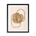 Plakat w ramie 50x70 - Liście w Beżowym Minimalizmie - minimalistyczny obraz, liście monstery - rama czarna