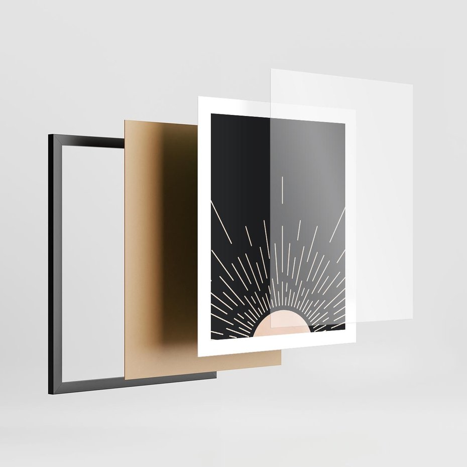 Plakat w ramie 40x50 - Słoneczny Portret Duszy - boho czarne słońce, nowoczesna grafika - rama czarna