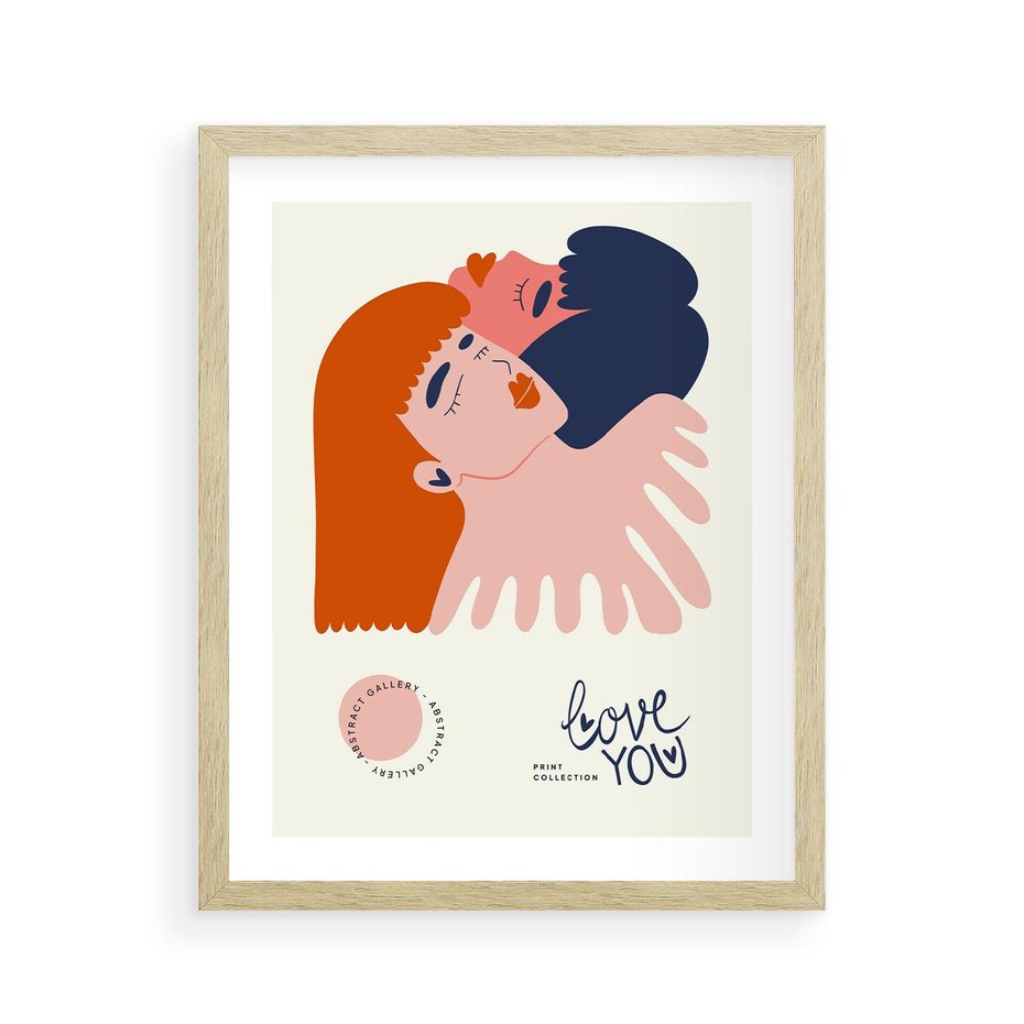 Plakat w ramie 40x50 - Rondo melancholii - para zakochanych, graficzny obraz - rama drewno