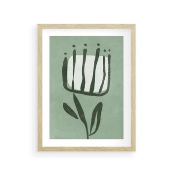 Plakat w ramie 30x40 - Objęcia Zieleni - zielona abstrakcja, zgaszona zieleń - rama drewno