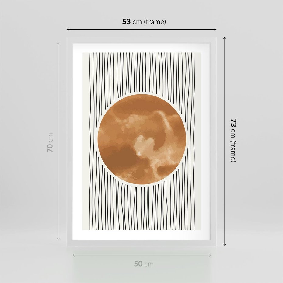 Plakat w ramie 50x70 - Eteryczne Krągłe Echa - boho obraz, geometria - rama biała