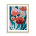 Plakat w ramie 50x70 - Symfonia Kwiatów - abstrakcyjna kompozycja kwiatowych form, kolor zgaszone - rama drewno