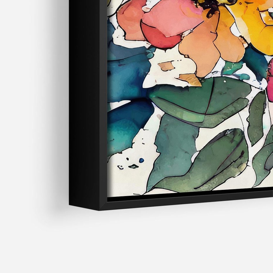 Obraz w ramie 50x50 - Kwiatowy Impuls Kolorów - abstrakcyjne kolorowe kwiaty, szkic - rama czarna