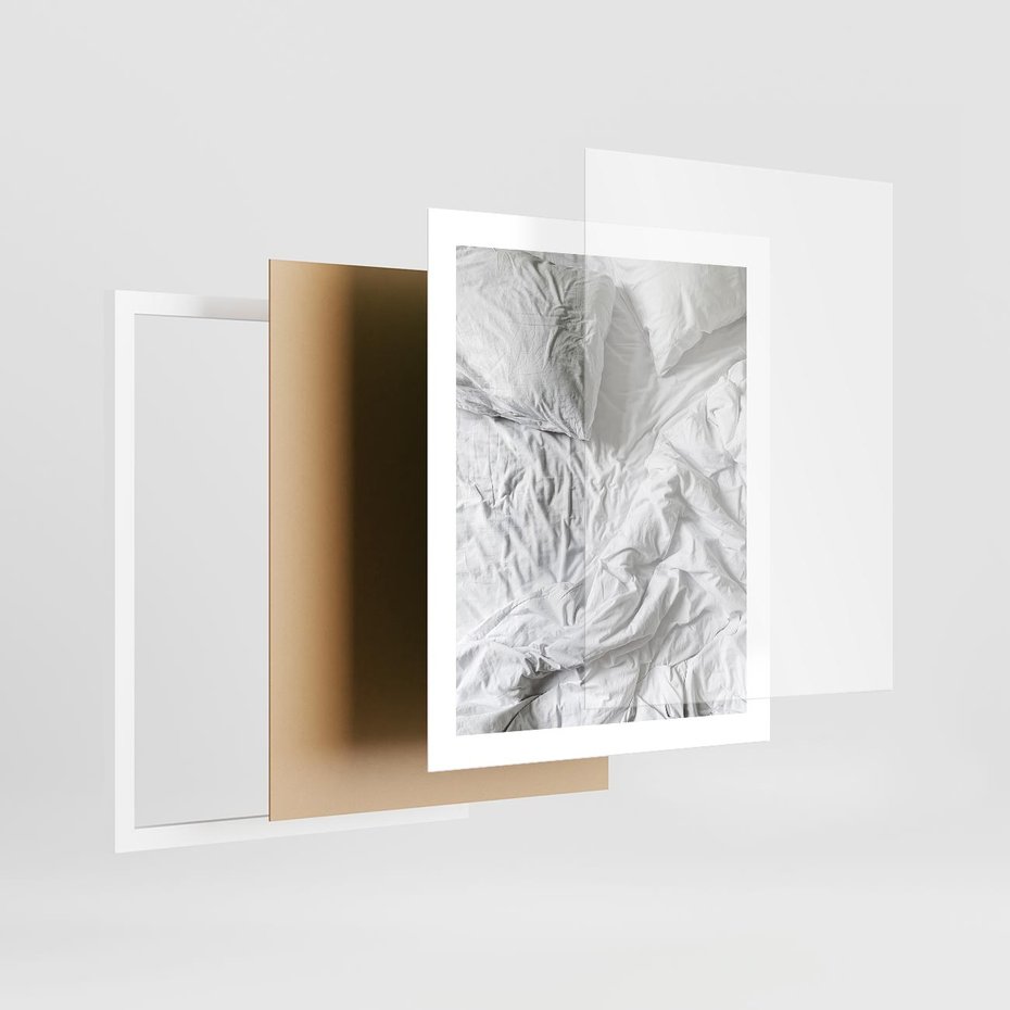 Plakat w ramie 40x50 - Biała Pościel na Łóżku - biała pościel, łóżko - rama biała