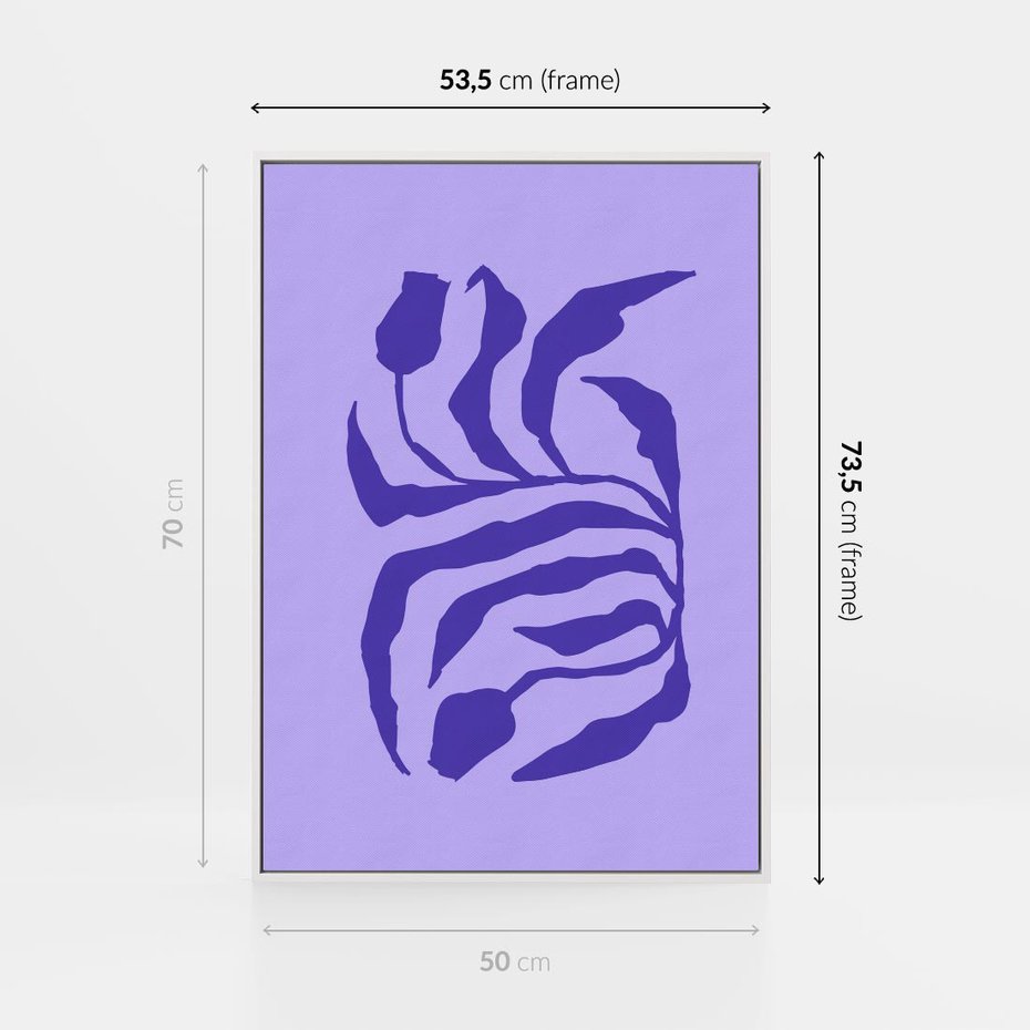 Obraz w ramie 50x70 - Boho Sztuka Wolności - kwiaty, energetyczne fioletowe tło - rama biała