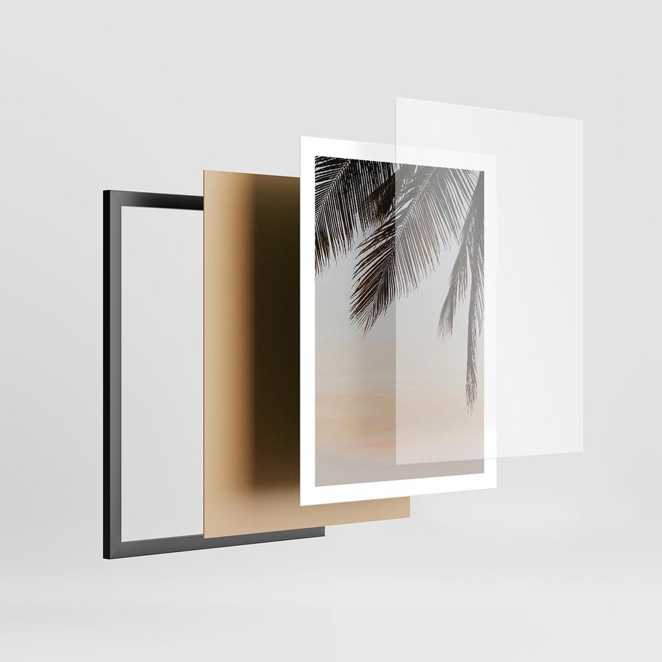 Plakat w ramie 50x70 - Tropikalna Harmonia - palmy na tle nieba - rama czarna