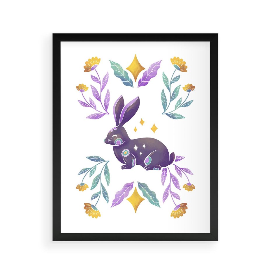 Plakat w ramie 40x50 - Boho Wiatr - boho plakat, królik - rama czarna