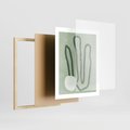 Plakat w ramie 40x50 - Spokojne Kształty Natury - zielona abstrakcja, zgaszona zieleń - rama drewno