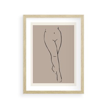 Plakat w ramie 30x40 - Intrygujące Szkice - mnimalistyczny akt kobiecy, beżowa tonacja - rama drewno